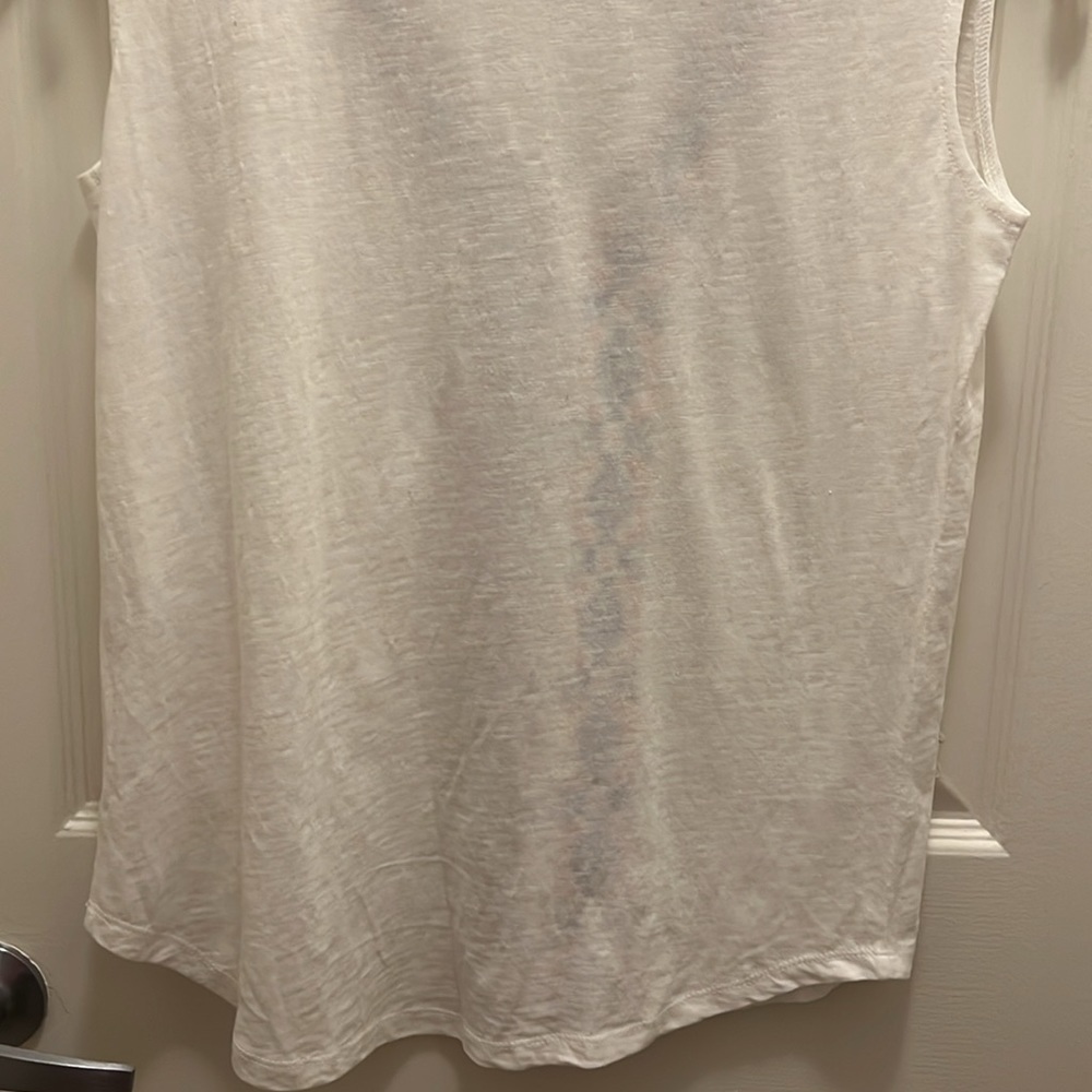 Sundance Cari Top. White. V Neck Embroidered Ruched Shoulder Cotton. EUC. Sz Sm. - Picture 9 of 11